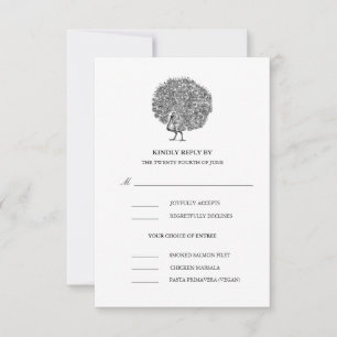 Elegant Vintage Peacock Meal Choice Wedding RSVP Card