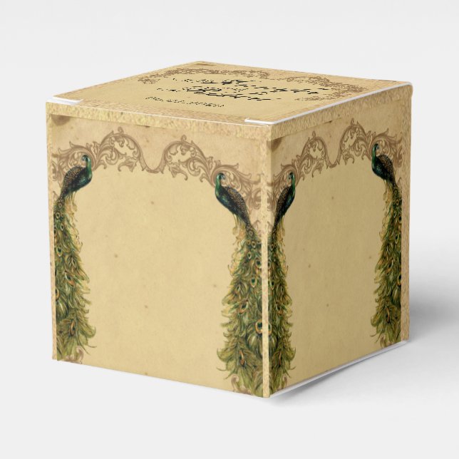 Elegant Vintage Peacock Posh Wedding Favour Box (Front Side)