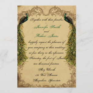Elegant Vintage Peacock Posh Wedding Invitation