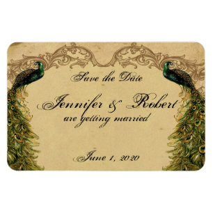 Elegant Vintage Peacock Posh Wedding Save the Date Magnet