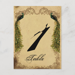 Elegant Vintage Peacock Posh Wedding Table Number Postcard