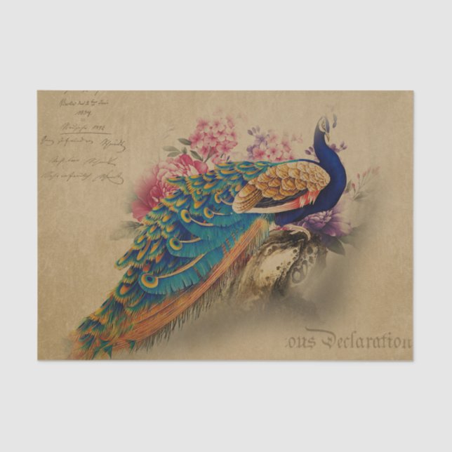 Elegant Vintage Peacock Tissue Paper (Front)