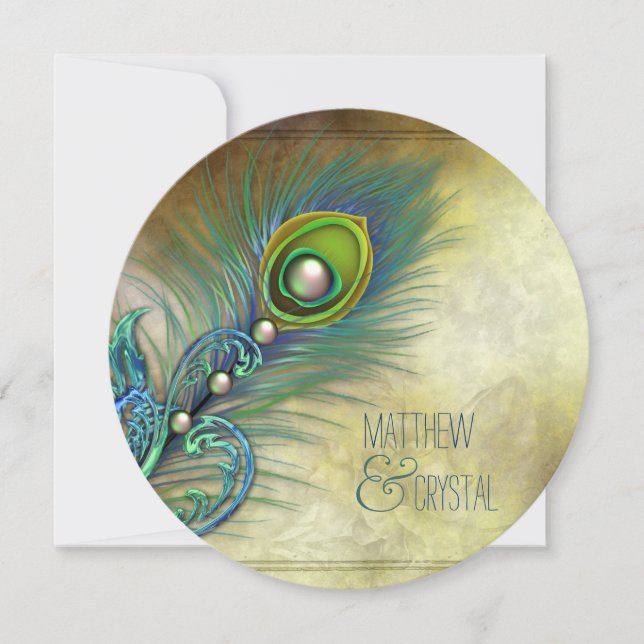 Elegant Vintage Peacock Wedding Invitation (Front)