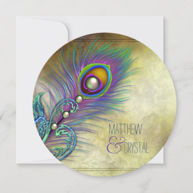 Elegant Vintage Peacock Wedding Invitation (Front)