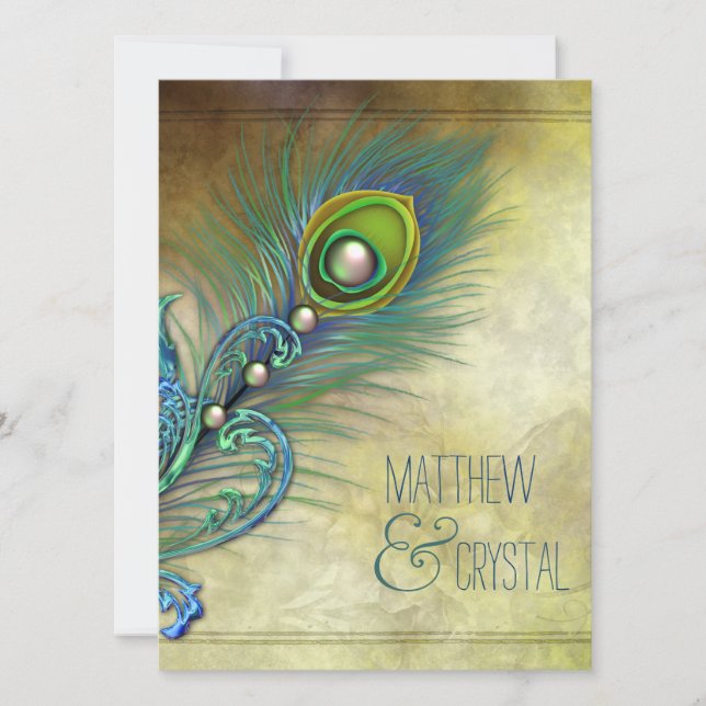 Elegant Vintage Peacock Wedding Invitation (Front)