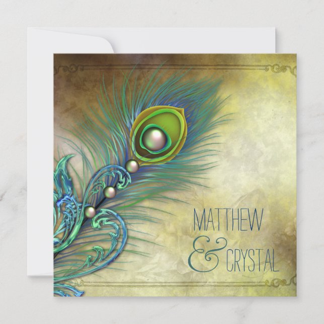 Elegant Vintage Peacock Wedding Invitation (Front)