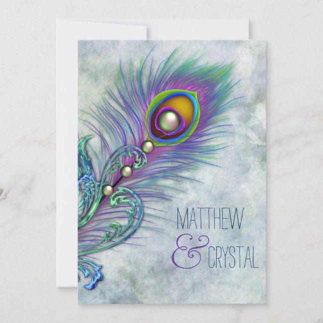 Elegant Vintage Peacock Wedding Invitation (Front)