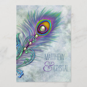 Elegant Vintage Peacock Wedding Invitation