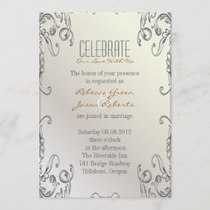 elegant vintage pearl floral peacock wedding invitation