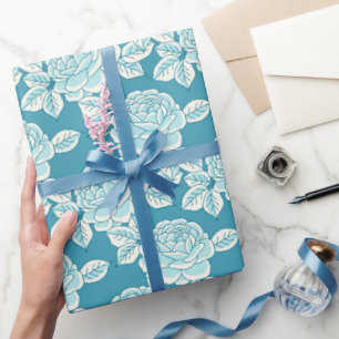 Elegant Vintage Peony Gift Wrap in Blue