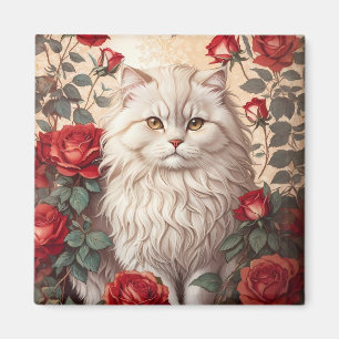 Elegant Vintage Persian Cat With Roses Magnet