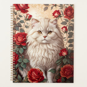 Elegant Vintage Persian Cat With Roses Planner