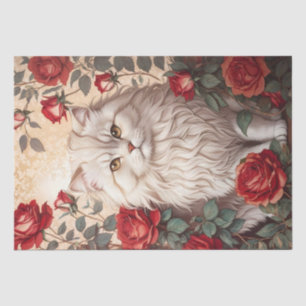 Elegant Vintage Persian Cat With Roses Tissue Paper
