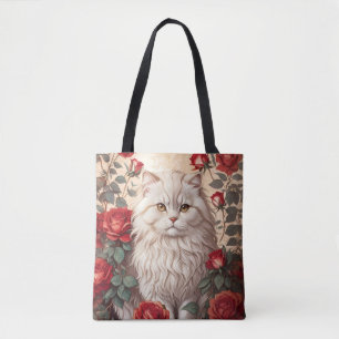 Elegant Vintage Persian Cat With Roses Tote Bag