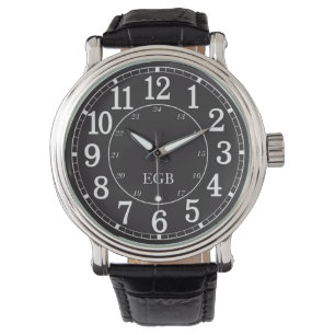 Elegant vintage personalised monogram black watch