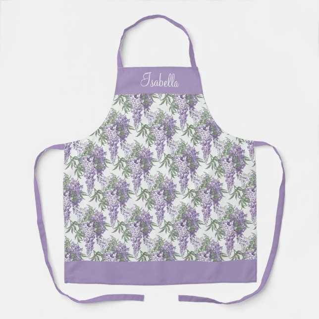 Elegant Vintage Personalised Purple Wisteria Apron (Front)