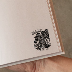 Elegant Vintage Phoenix  Ex Libris Book Rubber Stamp