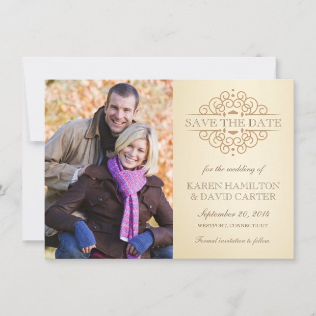Elegant Vintage Photo Save the Date Announcements (Front)