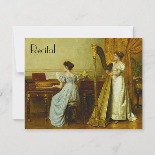 Elegant Vintage Piano Harp Recital Invitations (Front)