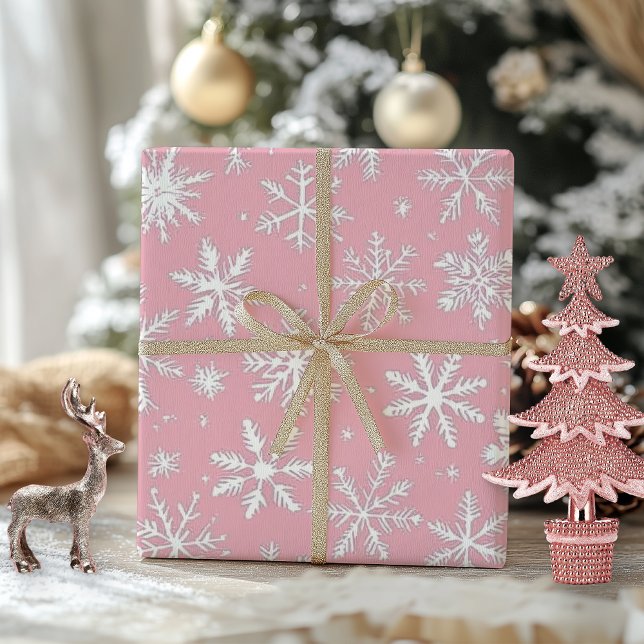 Elegant Vintage Pink and White Snowflakes Wrapping Paper (Elegant Vintage Pink and White Snowflakes Wrapping Paper)
