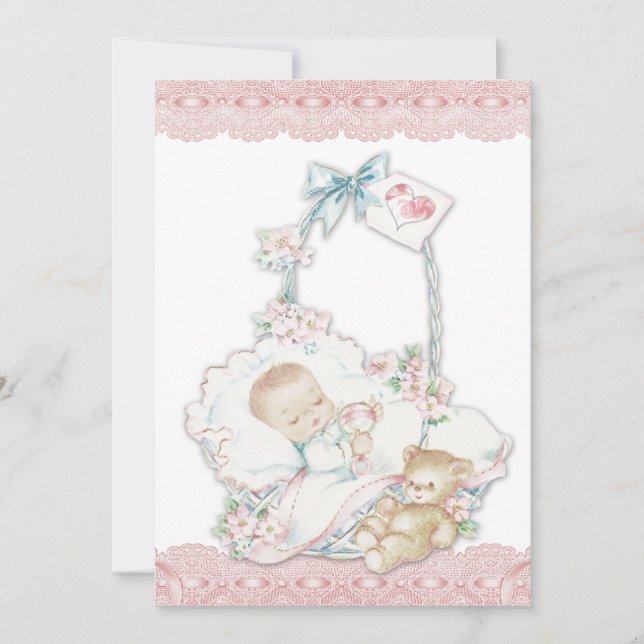 Elegant Vintage Pink Baby Girl Shower Invitation (Front)