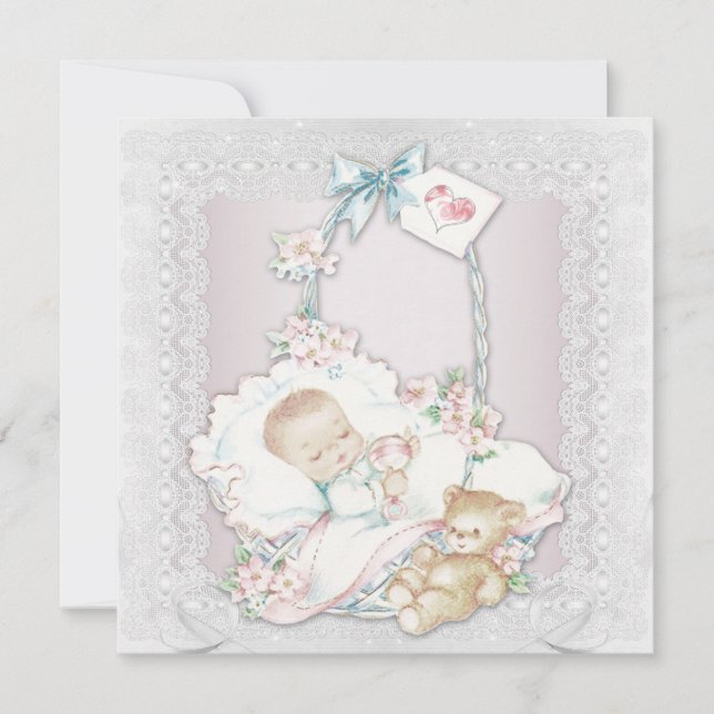 Elegant Vintage Pink Baby Girl Shower Invitation (Front)