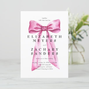 Elegant Vintage Pink Bow Wedding Invitation