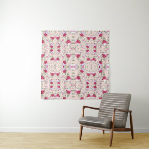 Elegant Vintage Pink & Burgundy Floral Pattern Tapestry
