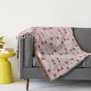 Elegant Vintage Pink & Burgundy Floral Pattern Throw Blanket