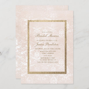 Elegant Vintage Pink Damask Gold Bridal Shower Invitation