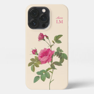 Elegant Vintage Pink Floral Monogram iPhone 13 Pro Case