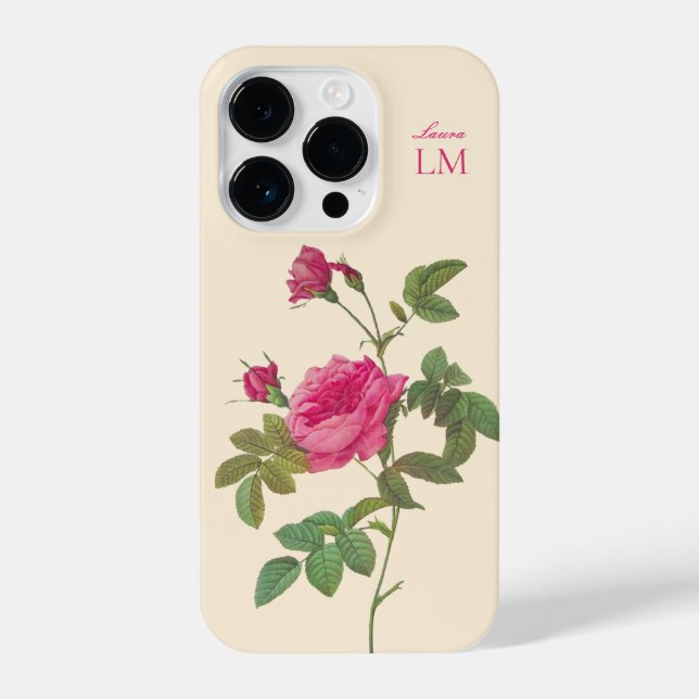 Elegant Vintage Pink Floral Monogram  iPhone Case (Back)