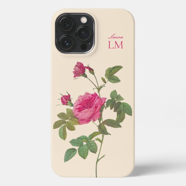 Elegant Vintage Pink Floral Monogram  iPhone Case (Back)
