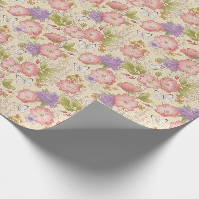 Elegant Vintage Pink Floral Pattern Wrapping Paper (Corner)