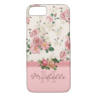 Elegant Vintage Pink Floral Rose Monogram Name
