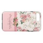 Elegant Vintage Pink Floral Rose Monogram Name