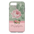 Elegant Vintage Pink Floral Rose Monogram Name