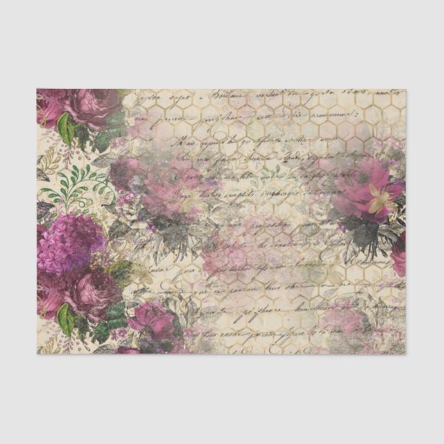 Elegant Vintage Pink Floral  Tissue Paper (Front)