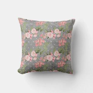Elegant Vintage Pink Flowers Greenery Grey Cushion