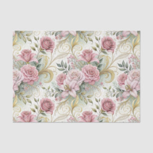 Elegant Vintage Pink Gold Florals Wedding   Tissue Paper