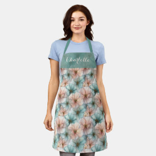 Elegant Vintage Pink & Green Floral Personalized Apron