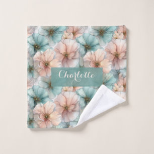 Elegant Vintage Pink & Green Floral Personalized Bath Towel Set