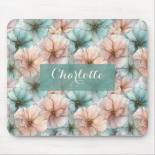 Elegant Vintage Pink & Green Floral Personalized Mouse Mat