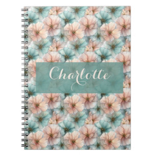 Elegant Vintage Pink & Green Floral Personalized Notebook