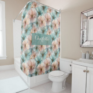 Elegant Vintage Pink & Green Floral Personalized Shower Curtain