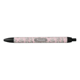Elegant vintage pink grey toile de jouy black ink pen