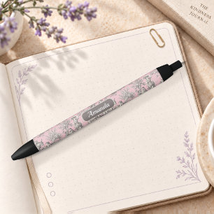 Elegant vintage pink grey toile de jouy black ink pen