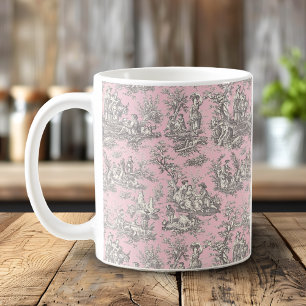 Elegant vintage pink grey toile de jouy  coffee mug