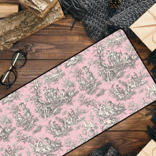 Elegant vintage pink grey toile de jouy desk mat