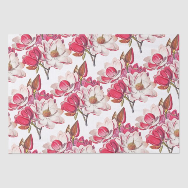 Elegant Vintage Pink Magnolia White  Tissue Paper (Front)